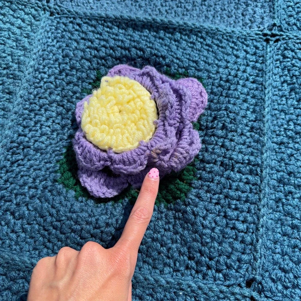 Vintage Handmade Crochet Floral Afghan Blanket Granny Square Fringe Cottagecore